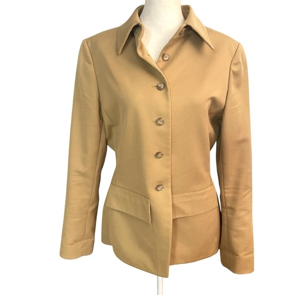 Vintage Anne Klein Women’s Blazer Jacket Size 10 Camel Cotton Wool Blend Career - Picture 1 of 8